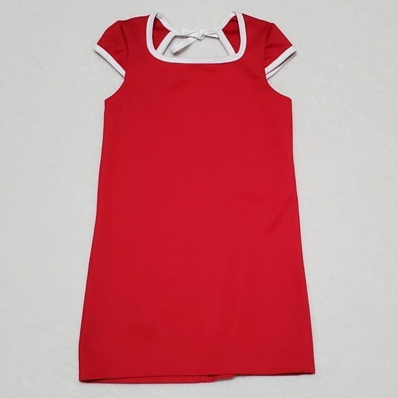 VINTAGE 70s Just Sarah Red White Trim Cap Sleeve Mod Shift Dress 5 - Picture 2 of 11